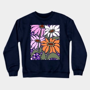 Cute pink white and orange summer wildflowers boho Art style Crewneck Sweatshirt